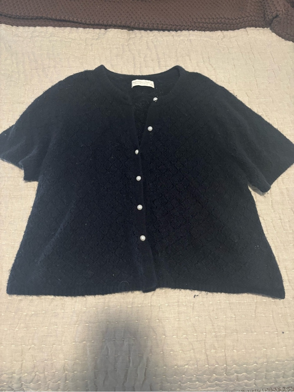 Abercrombie & Fitch Dark Blue Short-Sleeve Pearl Button Cardigan